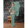 Generic Women's Chiffon Fabric Line Saree With Unstitched Blouse (Turquoise green, 5-6 Mtrs)