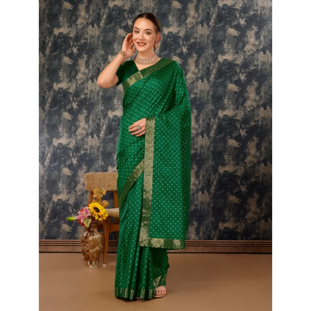 Generic Women's Vichitra Bandhini Saree With Unstitched Blouse (Green, 5-6 Mtrs) Generic Women's Vichitra Bandhini Saree With Unstitched Blouse (Green, 5-6 Mtrs)