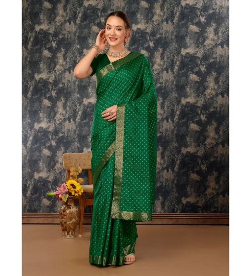 Generic Women's Vichitra Bandhini Saree With Unstitched Blouse (Green, 5-6 Mtrs)