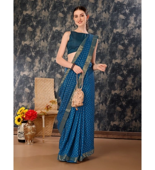 Generic Women's Vichitra Bandhini Saree With Unstitched Blouse (Blue, 5-6 Mtrs)
