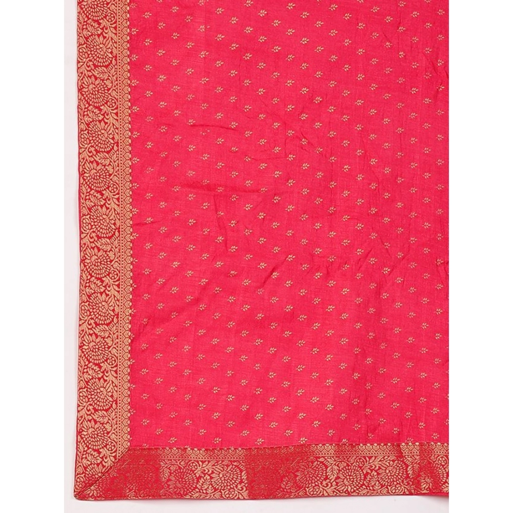 Generic Women's Vichitra Bandhini Saree With Unstitched Blouse (Pink, 5-6 Mtrs)