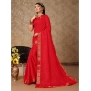 Generic Women's Vichitra Bandhini Saree With Unstitched Blouse (Red, 5-6 Mtrs)