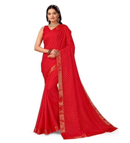 Generic Women's Vichitra Bandhini Saree With Unstitched Blouse (Red, 5-6 Mtrs)
