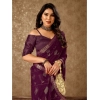 Generic Women's Zomto Patta Chiffon Saree With Unstitched Blouse (Wine, 5-6 Mtrs)