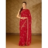 Generic Women's Zomto Patta Chiffon Saree With Unstitched Blouse (Red, 5-6 Mtrs)