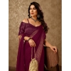 Generic Women's Chiffon Fabric Plain Saree With Unstitched Blouse (Wine, 5-6 Mtrs)