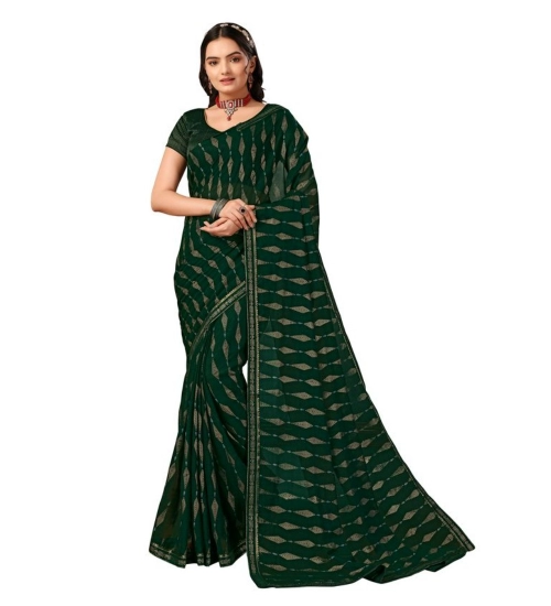 Generic Women's Zomto Laheriya Saree With Unstitched Blouse (Green, 5-6 Mtrs)