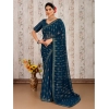 Generic Women's Zomto Laheriya Saree With Unstitched Blouse (Blue, 5-6 Mtrs)