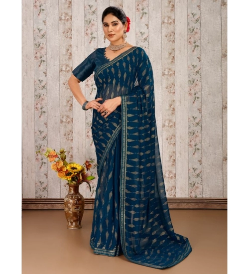 Generic Women's Zomto Laheriya Saree With Unstitched Blouse (Blue, 5-6 Mtrs)
