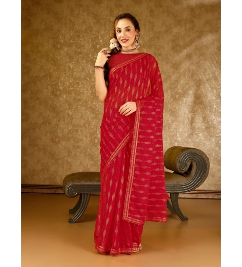 Generic Women's Zomto Laheriya Saree With Unstitched Blouse (Red, 5-6 Mtrs)