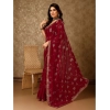 Generic Women's Zomto Patta Chiffon Saree With Unstitched Blouse (Maroon, 5-6 Mtrs)