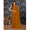 Generic Women's Chiffon Fabric Line Saree With Unstitched Blouse (Mustard, 5-6 Mtrs)