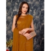 Generic Women's Chiffon Fabric Line Saree With Unstitched Blouse (Mustard, 5-6 Mtrs)
