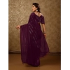 Generic Women's Chiffon Fabric Line Saree With Unstitched Blouse (Purple, 5-6 Mtrs)