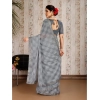 Generic Women's Zomto Checked Saree With Unstitched Blouse (Grey, 5-6 Mtrs)