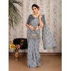 Generic Women's Zomto Checked Saree With Unstitched Blouse (Grey, 5-6 Mtrs)