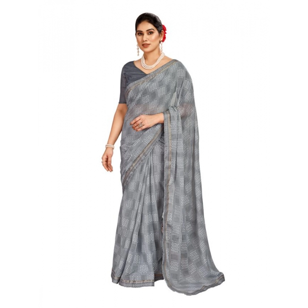 Generic Women's Zomto Checked Saree With Unstitched Blouse (Grey, 5-6 Mtrs) Generic Women's Zomto Checked Saree With Unstitched Blouse (Grey, 5-6 Mtrs)