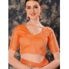 Generic Women's Zomto Checked Saree With Unstitched Blouse (Peach, 5-6 Mtrs)