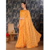 Generic Women's Zomto Checked Saree With Unstitched Blouse (Yellow, 5-6 Mtrs)