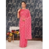 Generic Women's Zomto Checked Saree With Unstitched Blouse (Pink, 5-6 Mtrs)
