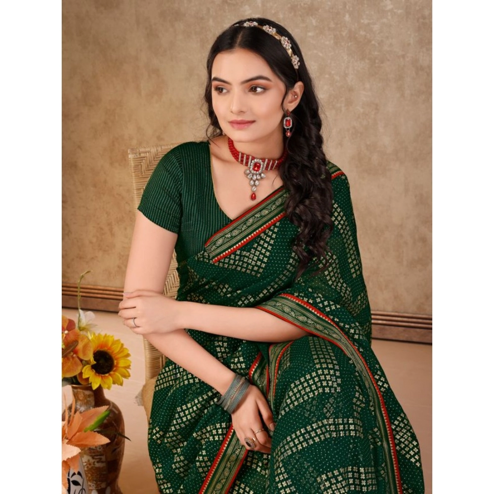 Generic Women's Zomto Zig Zag Saree With Unstitched Blouse (Green, 5-6 Mtrs) Generic Women's Zomto Zig Zag Saree With Unstitched Blouse (Green, 5-6 Mtrs)