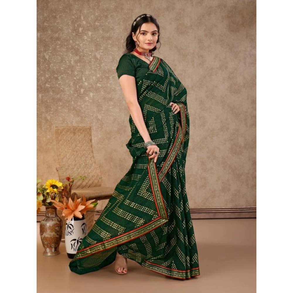 Generic Women's Zomto Zig Zag Saree With Unstitched Blouse (Green, 5-6 Mtrs) Generic Women's Zomto Zig Zag Saree With Unstitched Blouse (Green, 5-6 Mtrs)