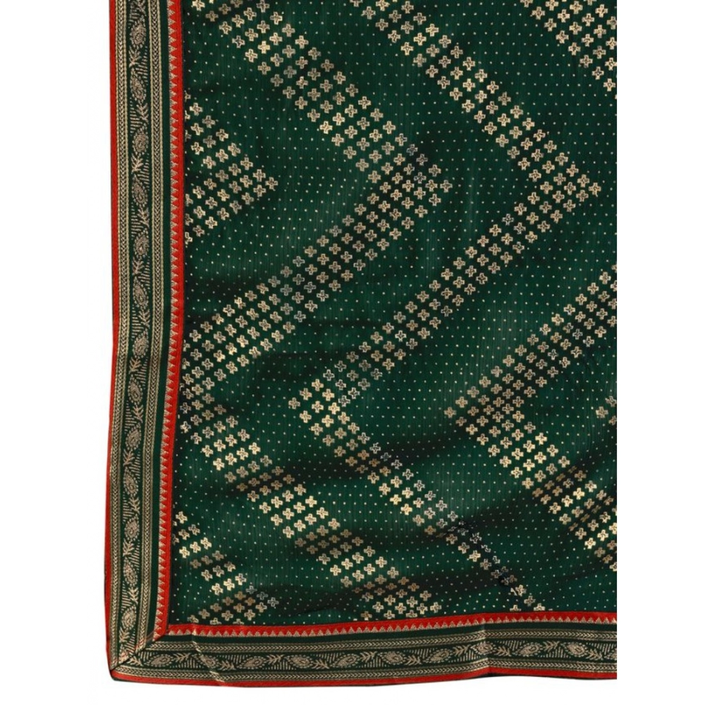 Generic Women's Zomto Zig Zag Saree With Unstitched Blouse (Green, 5-6 Mtrs) Generic Women's Zomto Zig Zag Saree With Unstitched Blouse (Green, 5-6 Mtrs)