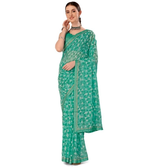 Generic Women's Zomto Printed Saree With Unstitched Blouse (Turquies Green, 5-6 Mtrs)