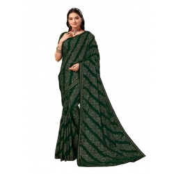 Generic Women's Zomto Bandhini Saree With Unstitched Blouse (Green, 5-6 Mtrs)