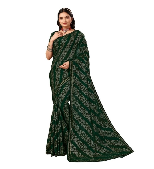 Generic Women's Zomto Bandhini Saree With Unstitched Blouse (Green, 5-6 Mtrs)