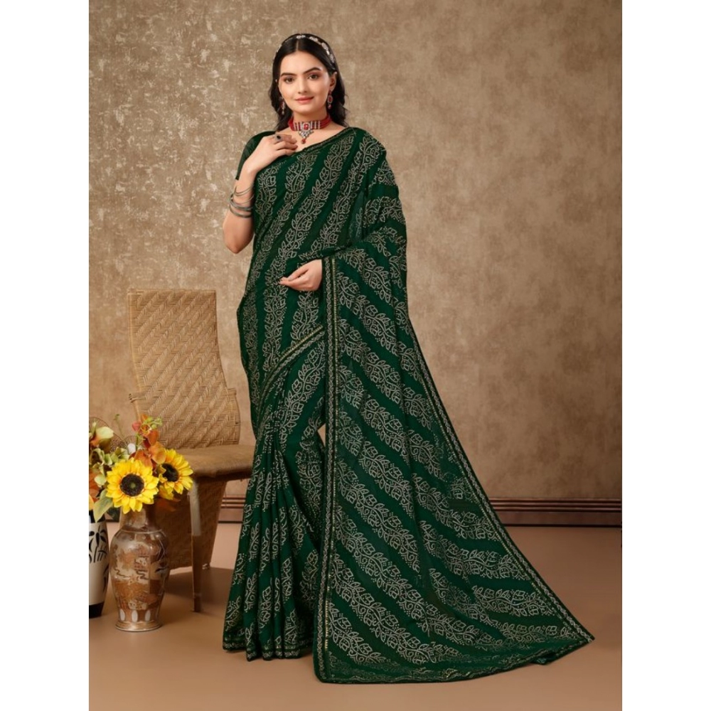 Generic Women's Zomto Bandhini Saree With Unstitched Blouse (Green, 5-6 Mtrs)
