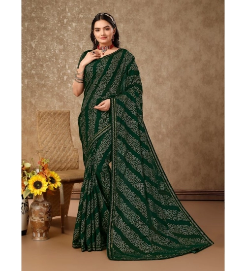 Generic Women's Zomto Bandhini Saree With Unstitched Blouse (Green, 5-6 Mtrs) Generic Women's Zomto Bandhini Saree With Unstitched Blouse (Green, 5-6 Mtrs)