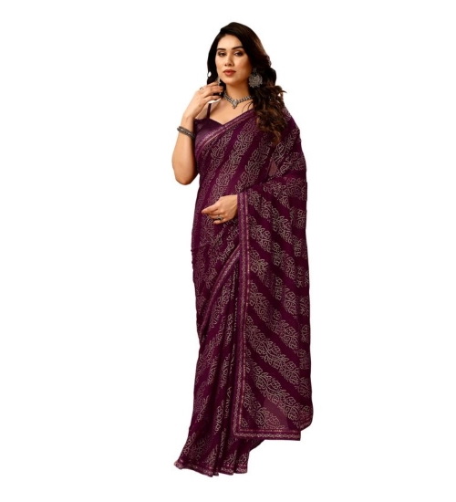 Generic Women's Zomto Bandhini Saree With Unstitched Blouse (Wine, 5-6 Mtrs)