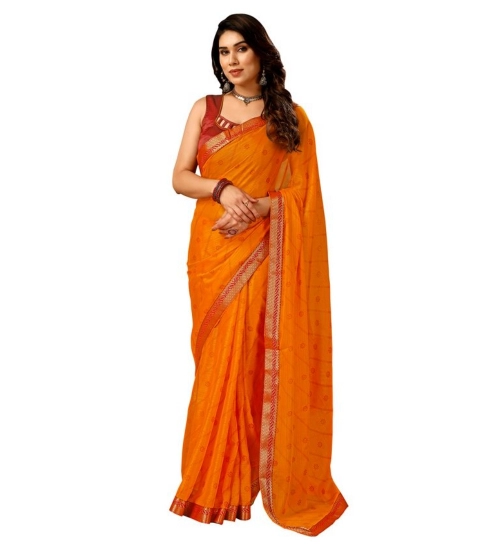 Generic Women's Zomto Bandhini Saree With Unstitched Blouse (Yellow, 5-6 Mtrs)