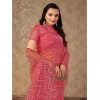 Generic Women's Linen Zig Zag Saree With Unstitched Blouse (Pink, 5-6 Mtrs)