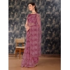 Generic Women's Linen Floral Printed Saree With Unstitched Blouse (Purple, 5-6 Mtrs)
