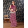 Generic Women's Linen Floral Printed Saree With Unstitched Blouse (Purple, 5-6 Mtrs)