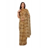 Generic Women's Linen Floral Printed Saree With Unstitched Blouse (Brown, 5-6 Mtrs)