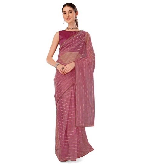 Generic Women's Linen Line Saree With Unstitched Blouse (Purple, 5-6 Mtrs)