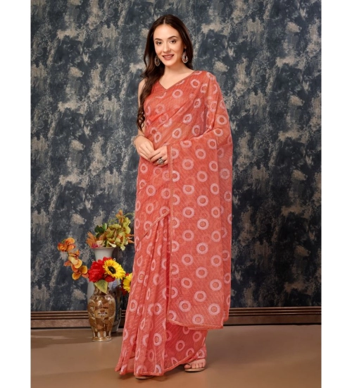 Generic Women's Linen Gola Printed Saree With Unstitched Blouse (Orange, 5-6 Mtrs)