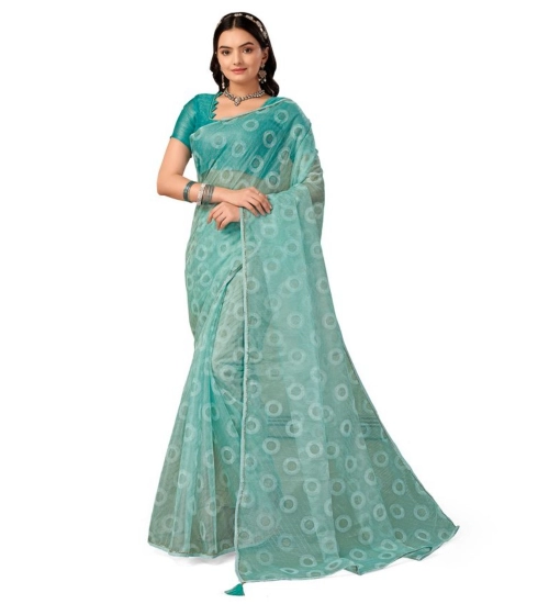 Generic Women's Linen Gola Printed Saree With Unstitched Blouse (Turquies Green, 5-6 Mtrs)