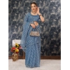 Generic Women's Linen Zig Zag Saree With Unstitched Blouse (Blue, 5-6 Mtrs)