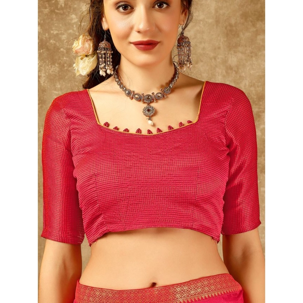 Generic Women's Vichitra Plain Saree With Unstitched Blouse (Pink, 5-6 Mtrs) Generic Women's Vichitra Plain Saree With Unstitched Blouse (Pink, 5-6 Mtrs)