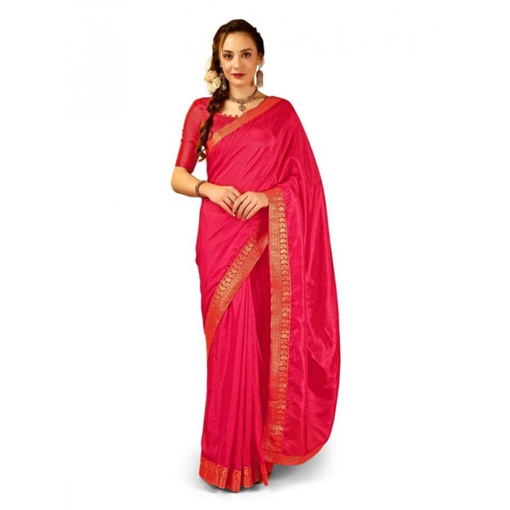 Generic Women's Vichitra Plain Saree With Unstitched Blouse (Pink, 5-6 Mtrs) Generic Women's Vichitra Plain Saree With Unstitched Blouse (Pink, 5-6 Mtrs)
