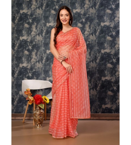 Generic Women's Linen Line Saree With Unstitched Blouse (Orange, 5-6 Mtrs)