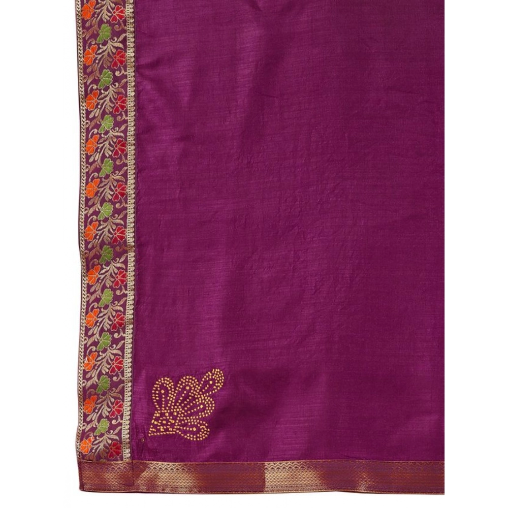 Generic Women's Vichitra Swiroshki Butta Saree With Unstitched Blouse (Wine, 5-6 Mtrs) Generic Women's Vichitra Swiroshki Butta Saree With Unstitched Blouse (Wine, 5-6 Mtrs)