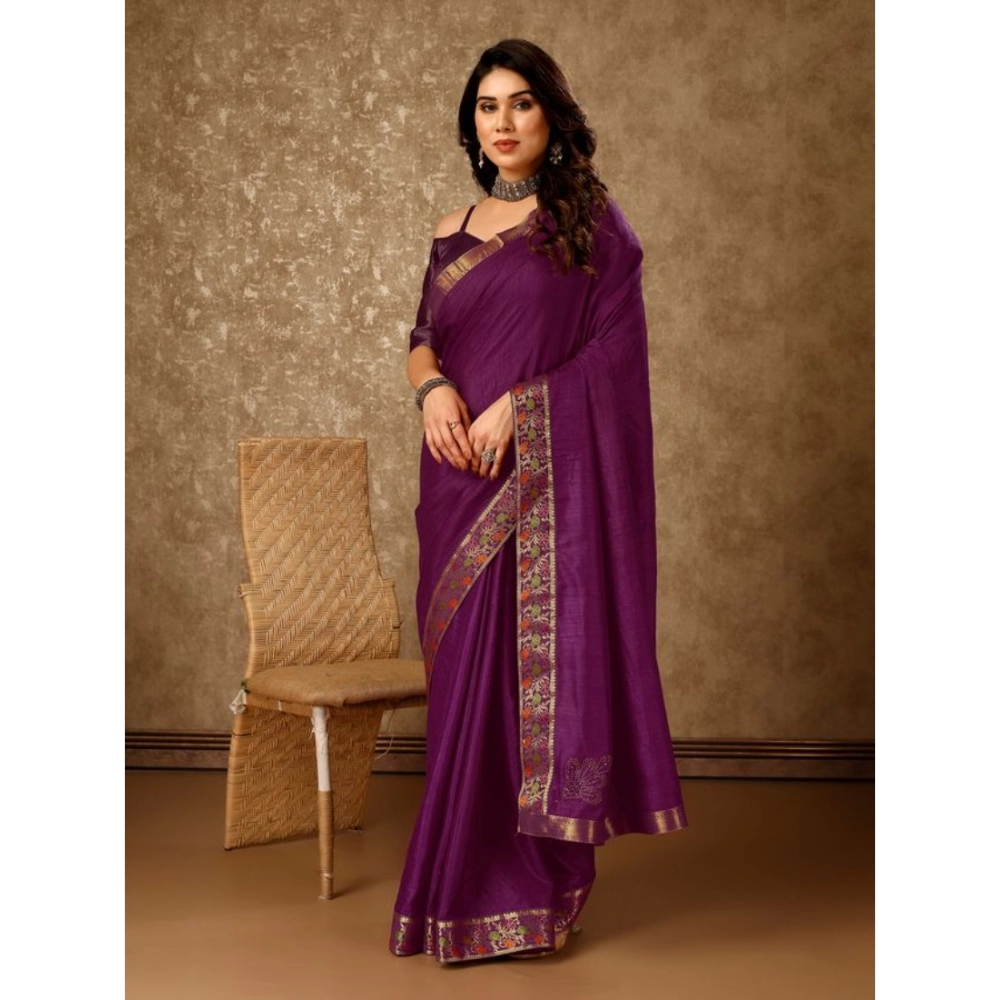 Generic Women's Vichitra Swiroshki Butta Saree With Unstitched Blouse (Wine, 5-6 Mtrs) Generic Women's Vichitra Swiroshki Butta Saree With Unstitched Blouse (Wine, 5-6 Mtrs)