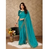 Generic Women's Vichitra Swiroshki Butta Saree With Unstitched Blouse (Turquoise Blue, 5-6 Mtrs)