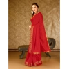 Generic Women's Vichitra Swiroshki Butta Saree With Unstitched Blouse (Red, 5-6 Mtrs)