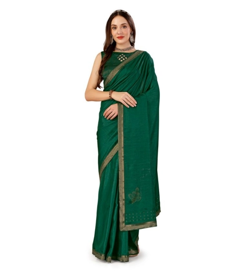 Generic Women's Vichitra Swiroshki Butta Saree With Unstitched Blouse (Green, 5-6 Mtrs)